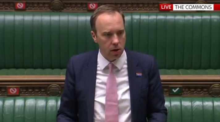 Matt Hancock confirmed the news in the House of Commons today