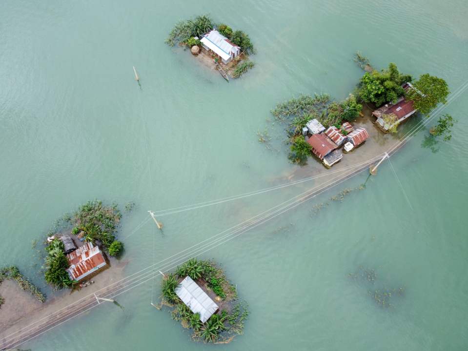 Aerial view shows flooded houses in Sunamganj 