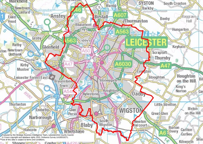 Handout image showing the changes to the boundary of the local lockdown in Leicester which will come into effect on July 24