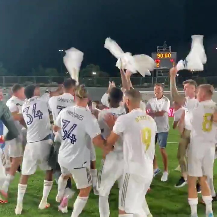 Gareth Bale was filmed appearing to try and trip up his team-mates as he celebrated Real Madrid's LaLiga title triumph