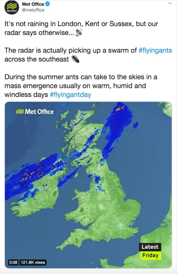 The Met Office confessed on Twitter that the weather radar had made a mistake