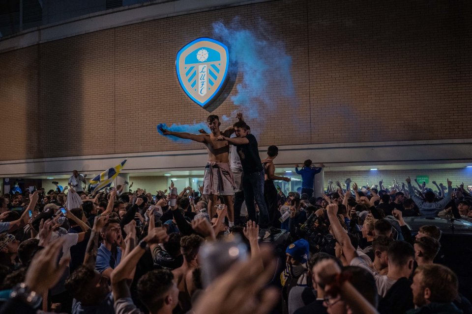 Leeds fans partied outside Elland Road last night