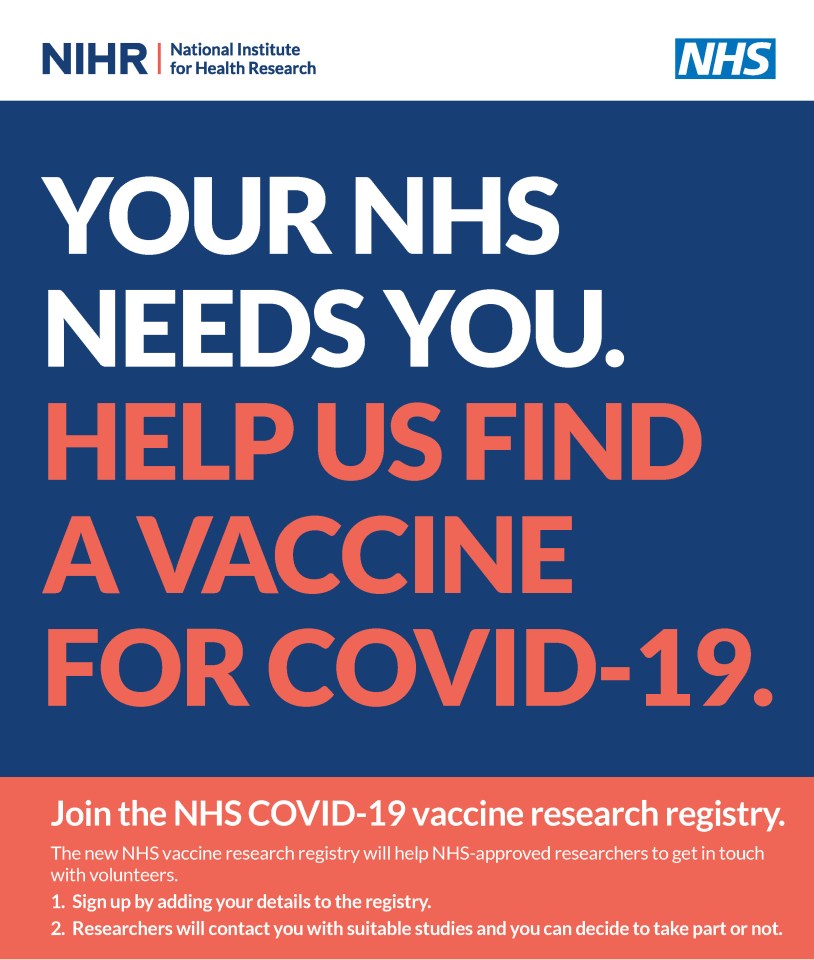 Brits have been encouraged to sign up to the Covid-19 vaccine research registry