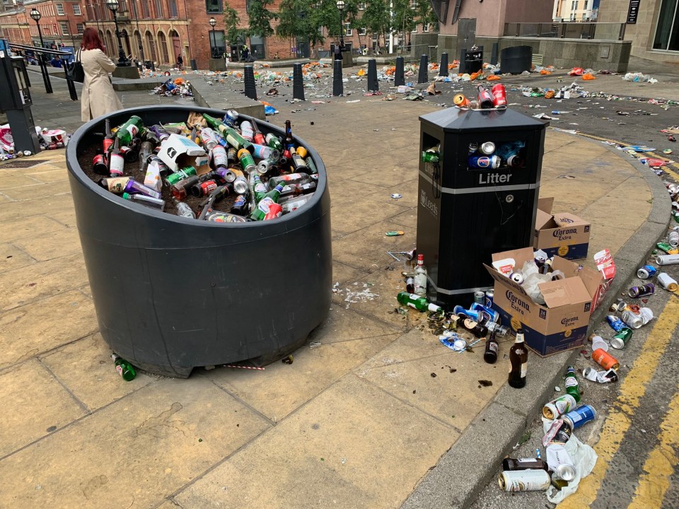 Bins were overflowing with empty booze bottles after the weekend's celebrations