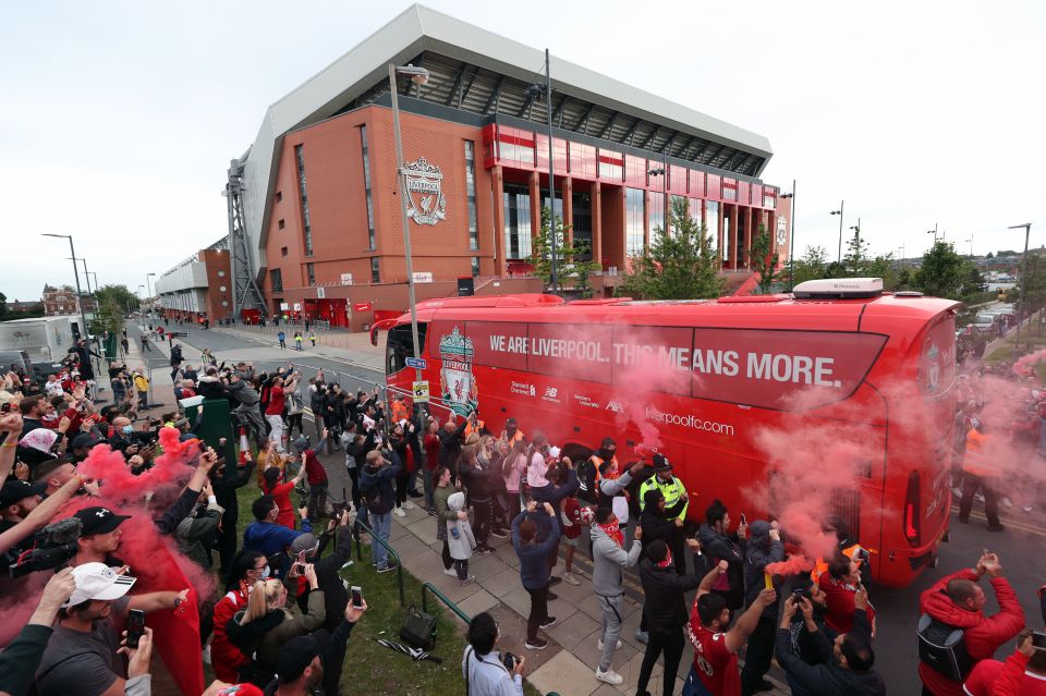 The Reds team bus was met by fans on its way into the ground