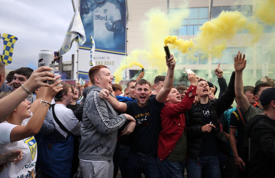 No police warning was going to stop these Leeds fans from celebrating