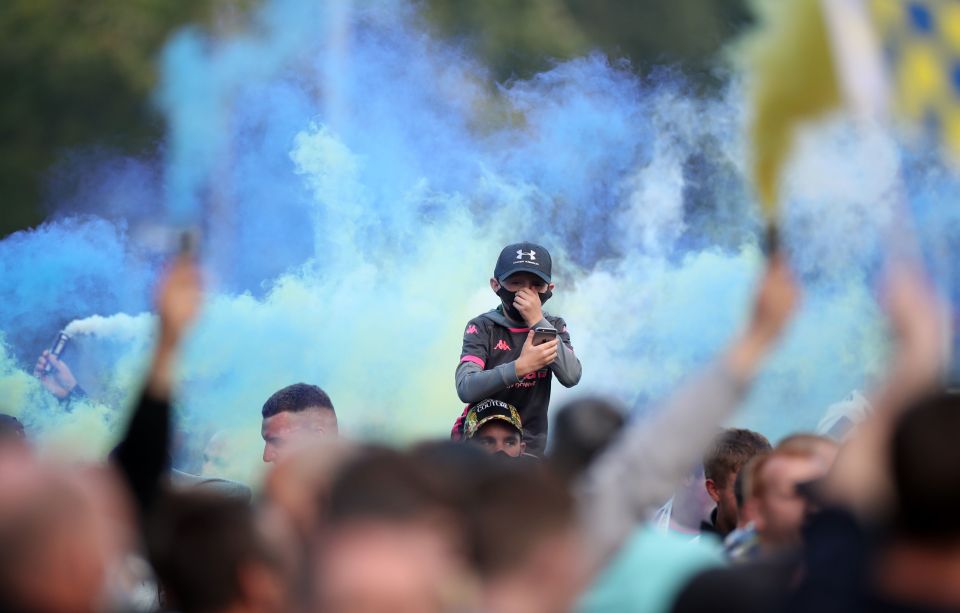 Blue smoke billowed out around Elland Road