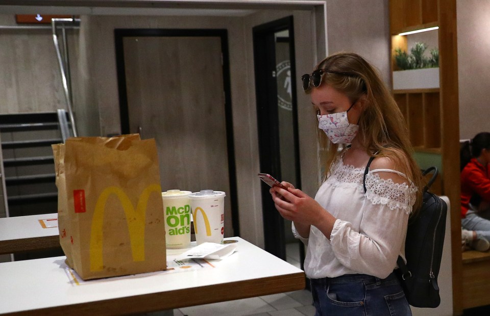 People eating in at McDonald's will not have to wear a mask - but those ordering a takeaway will