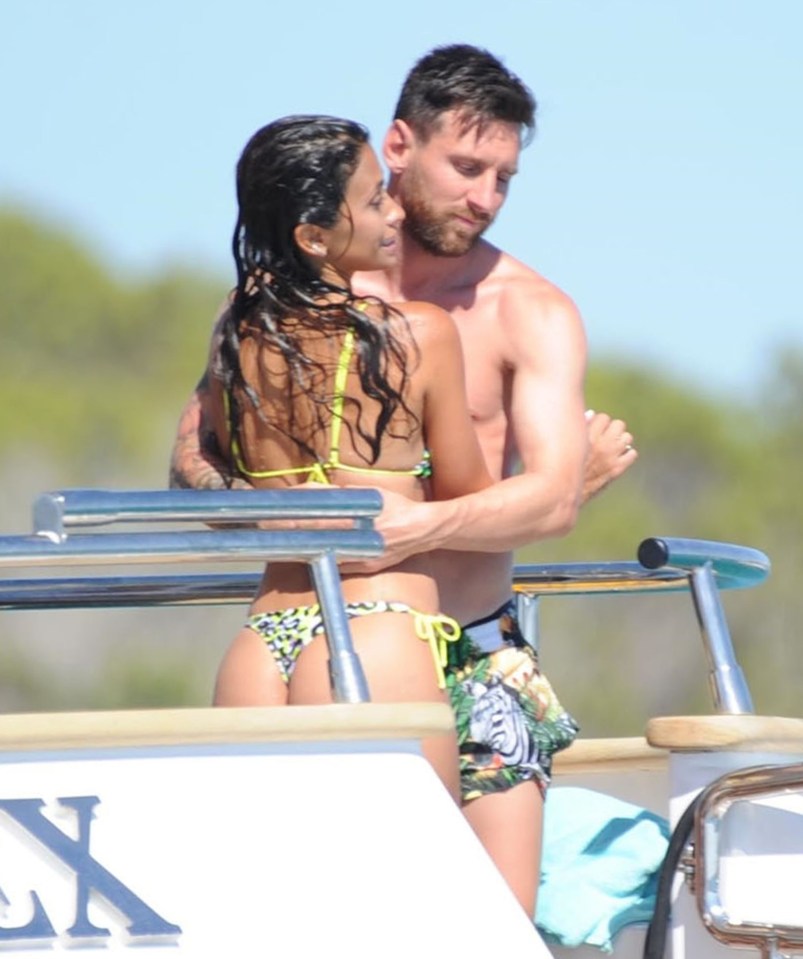 Messi hugs wife of three years Antonela on their break in Ibiza