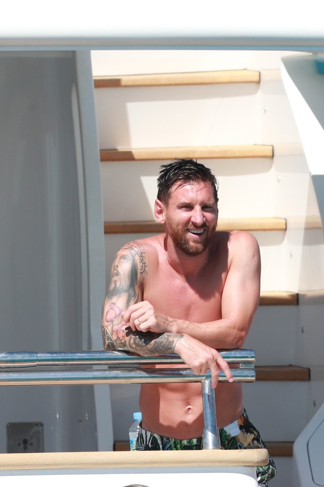 Messi appeared to be in good spirits on the Ibiza holiday