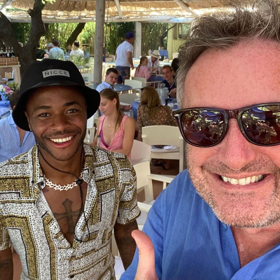 Piers also enjoyed his break as Man City ace Raheem Sterling came over to say hello to the Arsenal fan 