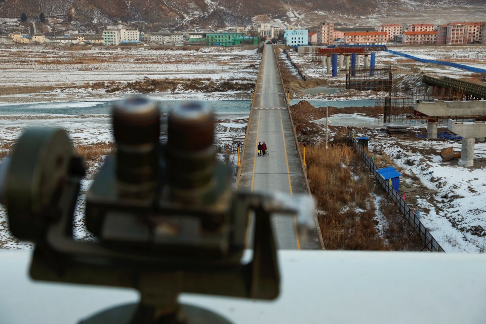 A viewing platform looking into North Korea from China