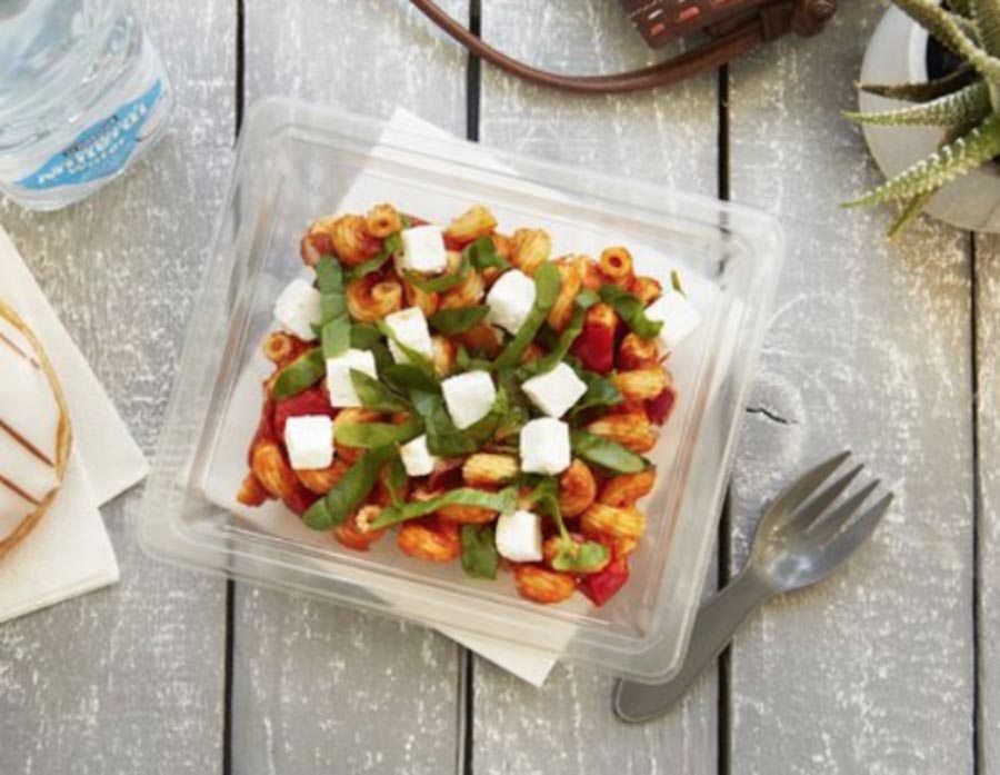 The pasta, feta and tomato pasta comes in at a respectable 378 calories