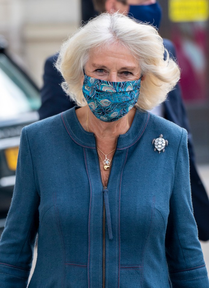 Camilla matched her face covering to her outfit perfectly