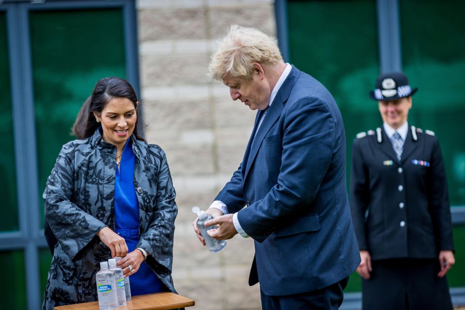 The pair using hand sanitiser during the trip in North Yorkshire