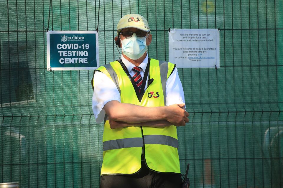 A security guard at the Bradford testing facility