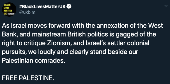 BLM UK tweeted about Israel and Palestine on Sunday