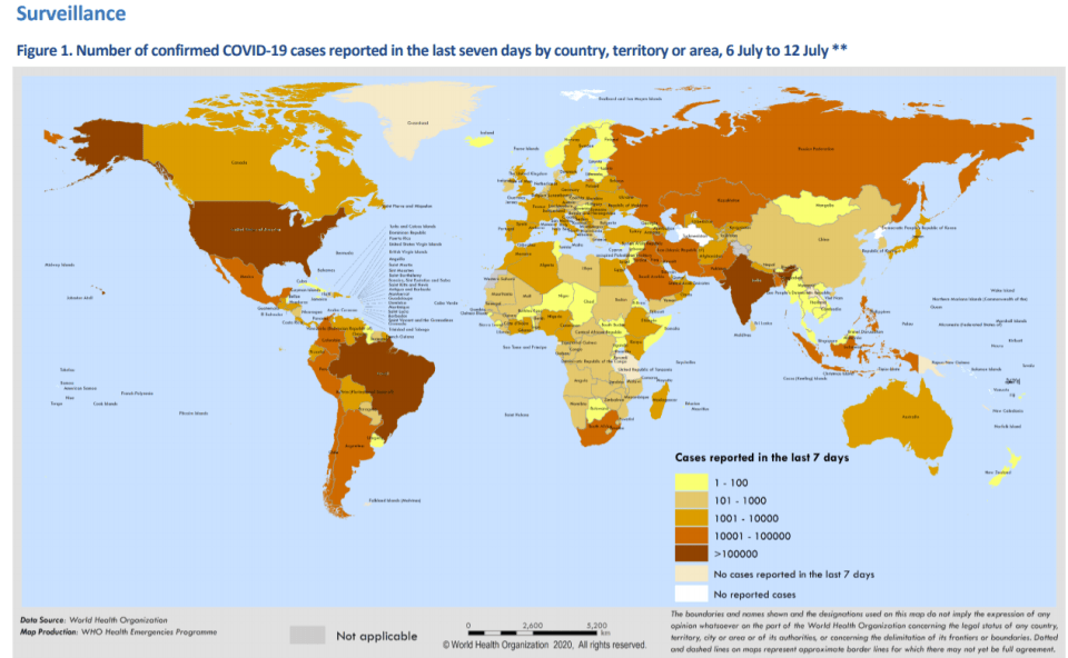 WHO's world map shows which countries have seen a leap in cases