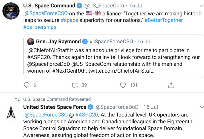 US Space Command has recently tweeted about its partnerships with allies, including the UK