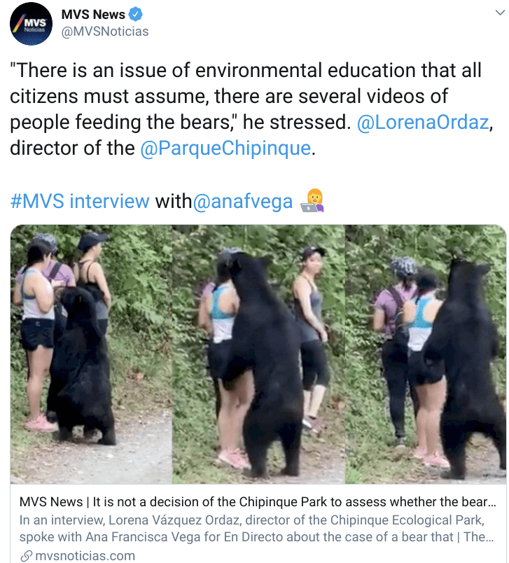 Park officials told Mexico's media that they were worried about the bear being fed by visitors