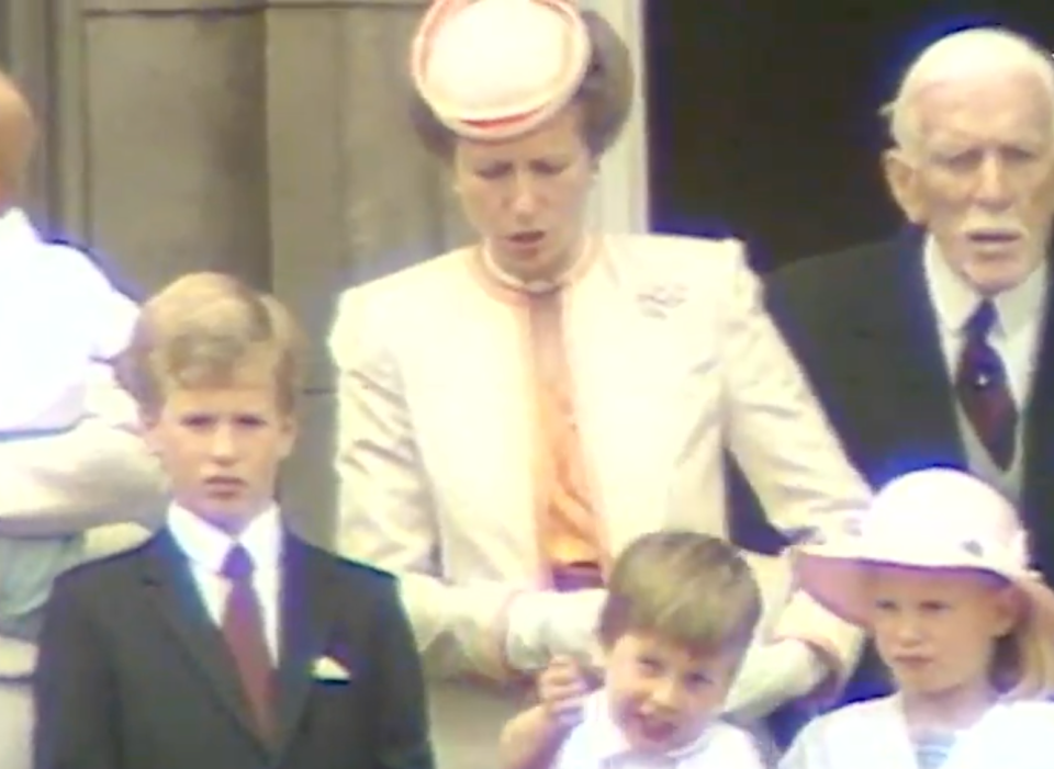 Princess Anne tries to calm down an overly excited Prince William at the Trooping the Colour in 1987