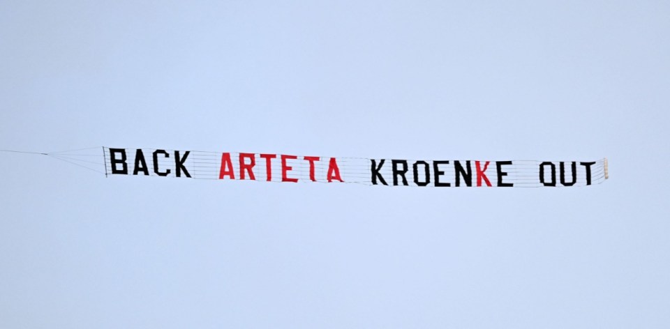 The message was loud and clear as Arsenal supporters presented this banner above Villa Park on Tuesday evening