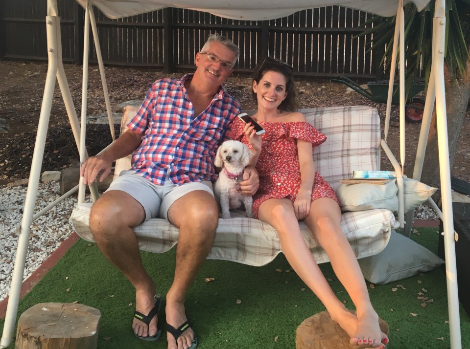 Katie, pictured with her dad, often rearranges her room in her sleep