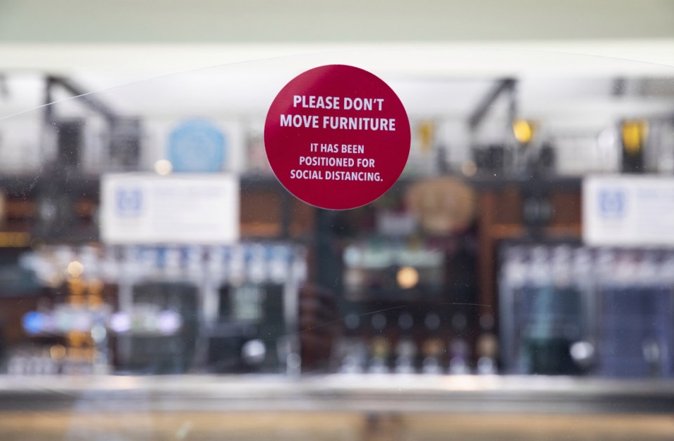 Social distancing signs have been put up around Wetherspoons pubs to make sure people keep apart