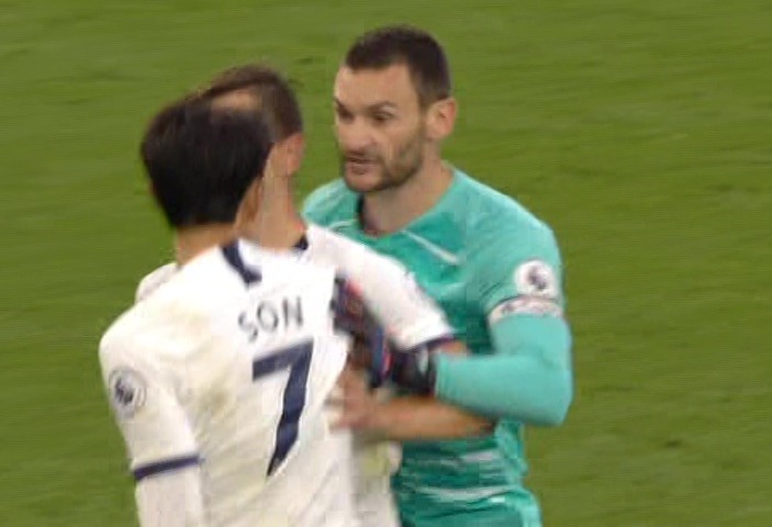  The Spurs skipper put his hands on his team-mate as he vented his rage