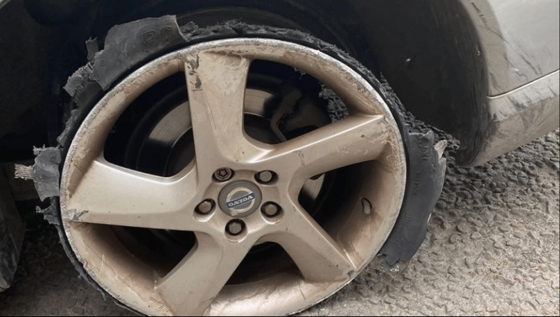 Her tyre exploded while she was driving on the motorway