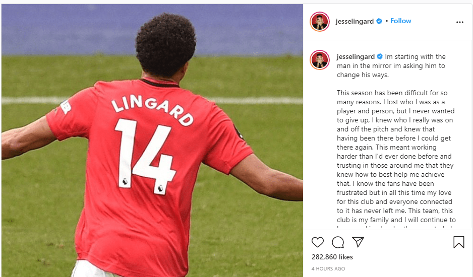 Man Utd midfielder Jesse Lingard explained his feelings and frustrations to fans with a blunt assessment on Instagram  