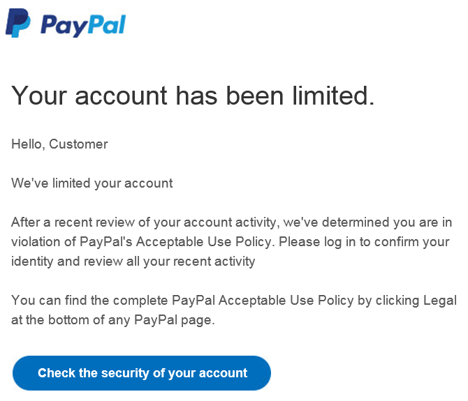 An example of one of the scam emails