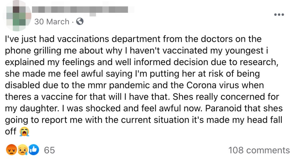 This anti-vaxxer spoke about 'feeling awful' after being berated by a doctor - other members of the group said she'd made the right decision