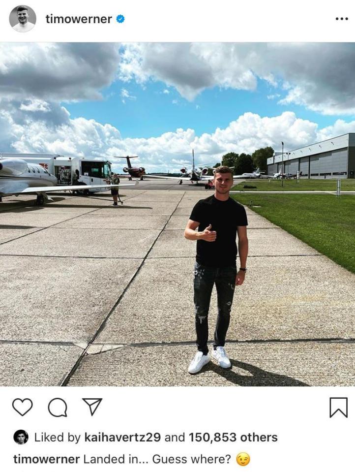 Kai Havertz 'liked' Timo Werner's post about landing in England to watch Chelsea vs Wolves