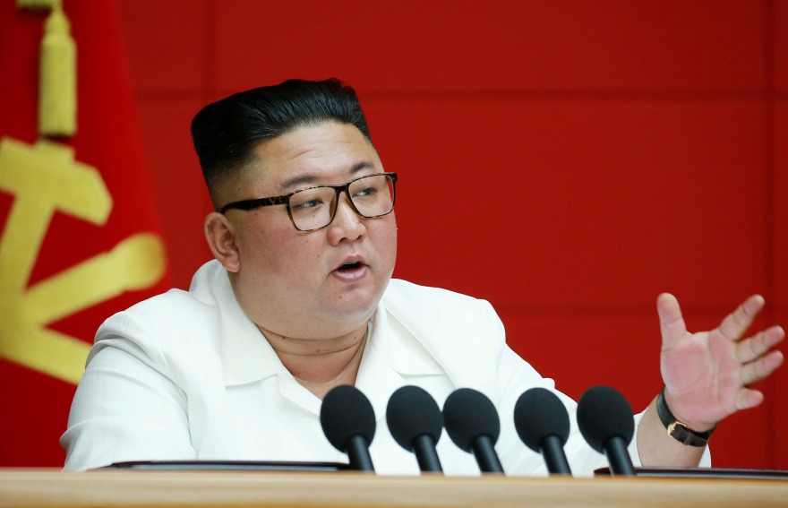 Kim Jong-un is pictured at a party meeting last week - however the image cannot be independently verified