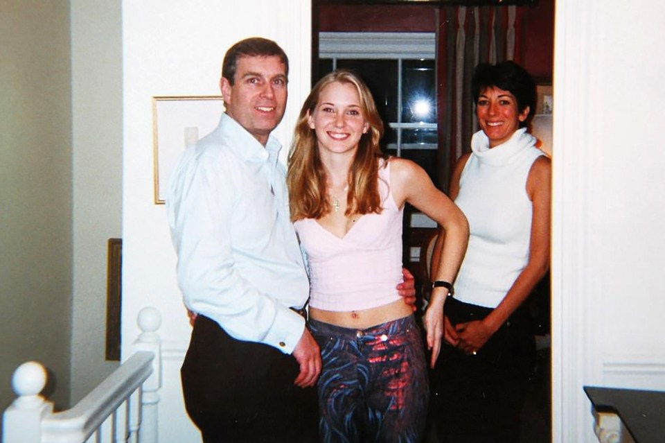 Prince Andrew with Virginia Giuffre and Ghislaine Maxwell - the royal has claimed the photo isn't real