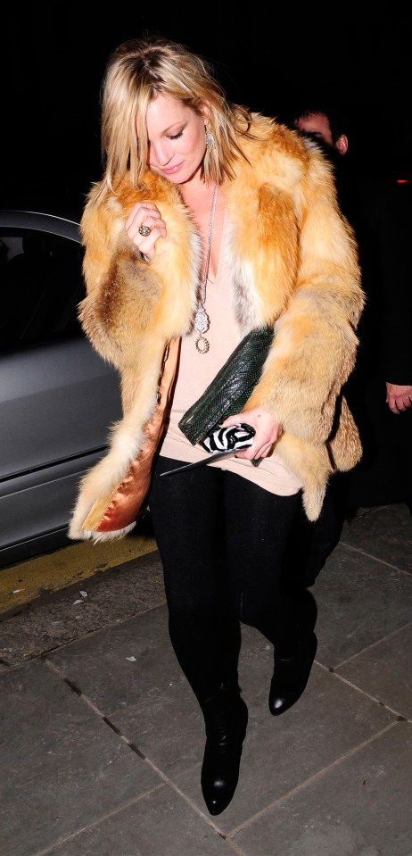 Kate Moss wore a furry coat while out on the town in 2009