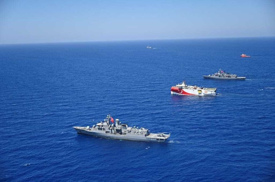 Turkey's Oruc Reis seismic vessel, escorted by Turkish navy, is seen offshores of Eastern Mediterranean on August 20