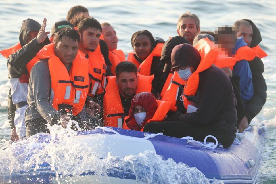 A group of 20 migrants packed onto a tiny dinghy crossed the Channel this morning