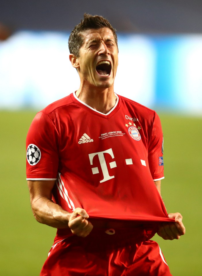 Striker Robert Lewandowski in ecstacy after the win 