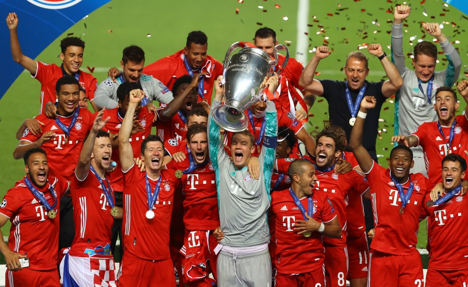 Bayern Munich celebrate winning the Champions League trophy 