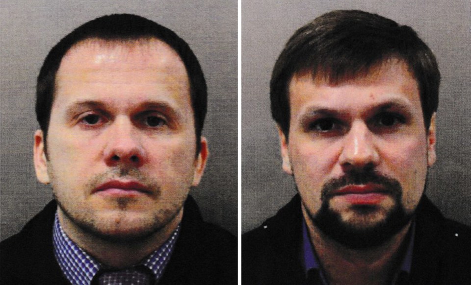 GRU agents Alexander Petrov, left, and Ruslan Borishov, right, were named by cops as suspects in the 2018 poisoning