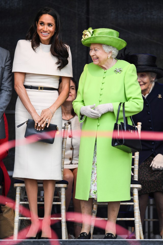 Meghan is seen here attending an event with Her Majesty