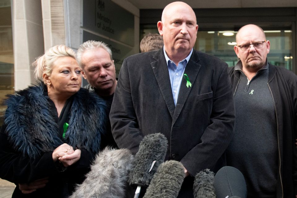 (L-R) Harry's mother Charlotte Charles, stepfather Bruce Charles, family spokesman Radd Seiger and father Tim Dunn