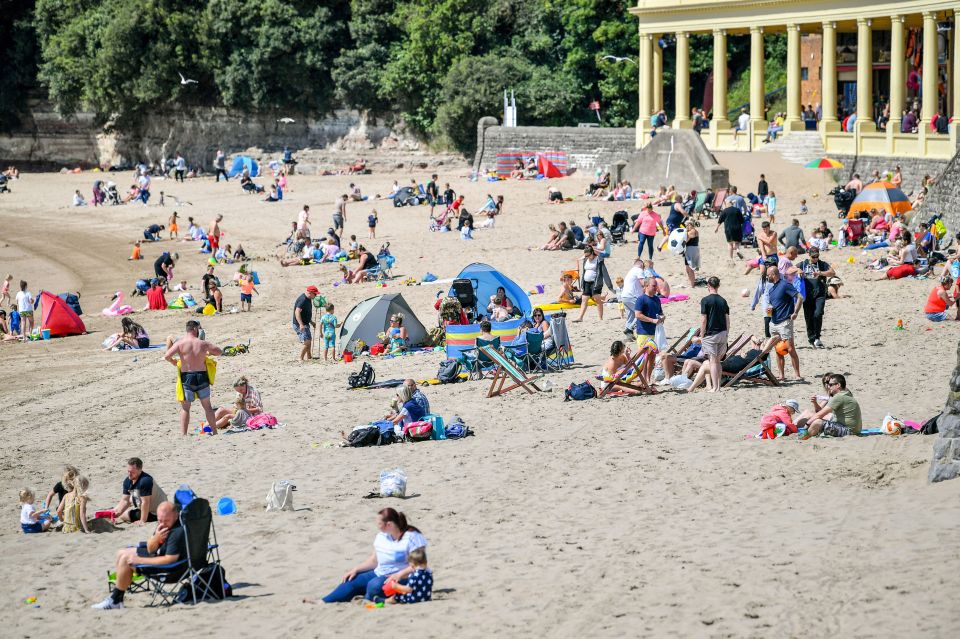 Brits gather on Barry Island, Wales on Sunday