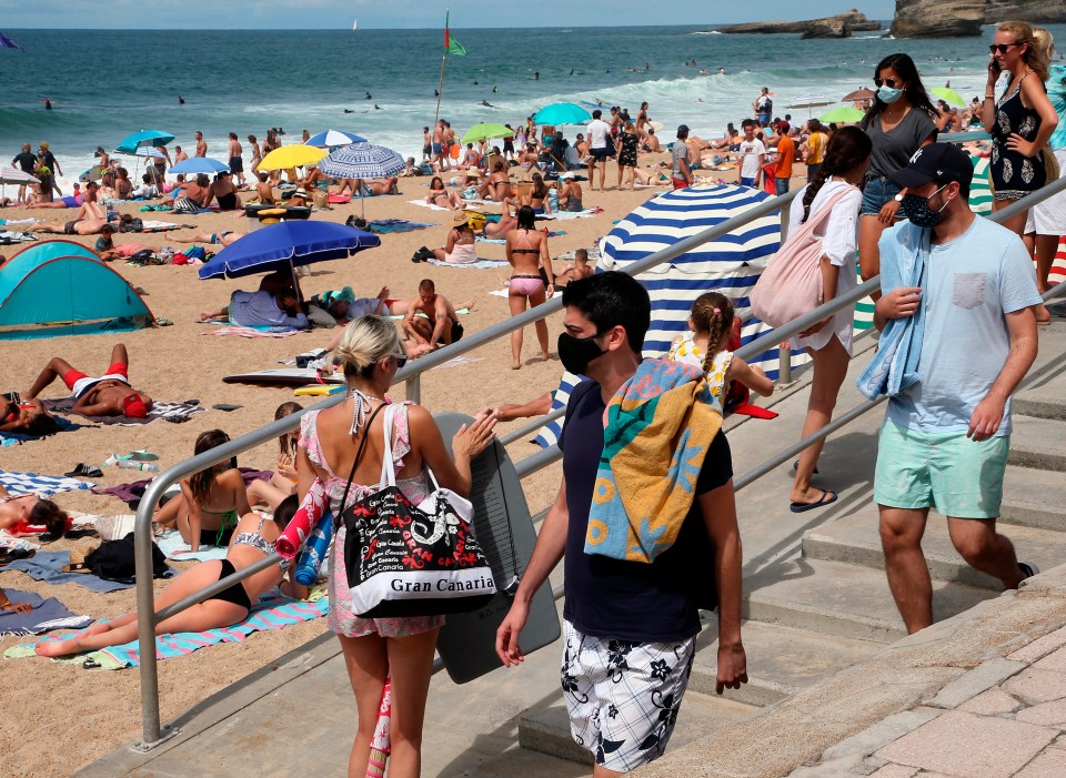 People enjoying the warm weather on Biarritz beach