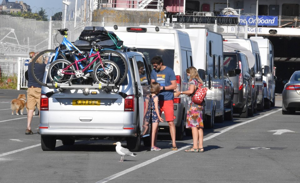 Brits waiting to board the ferry in St Malo yesterday morning