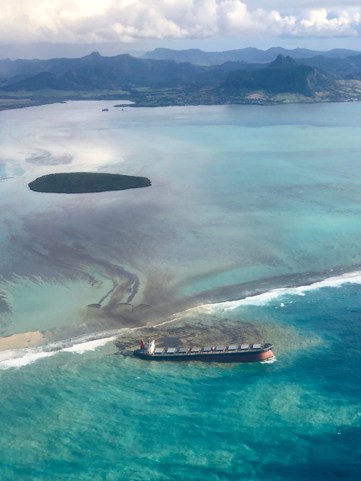 Mauritius declared a state of 'environmental emergency' after the accident - with the stricken Japanese bulk carrier in the foreground