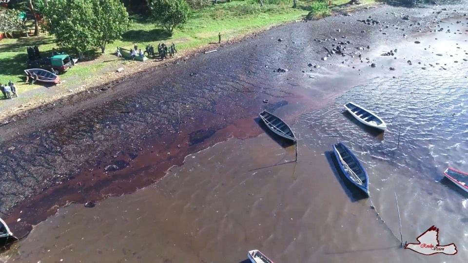 The thick oil slick could be clearly seen with drone footage