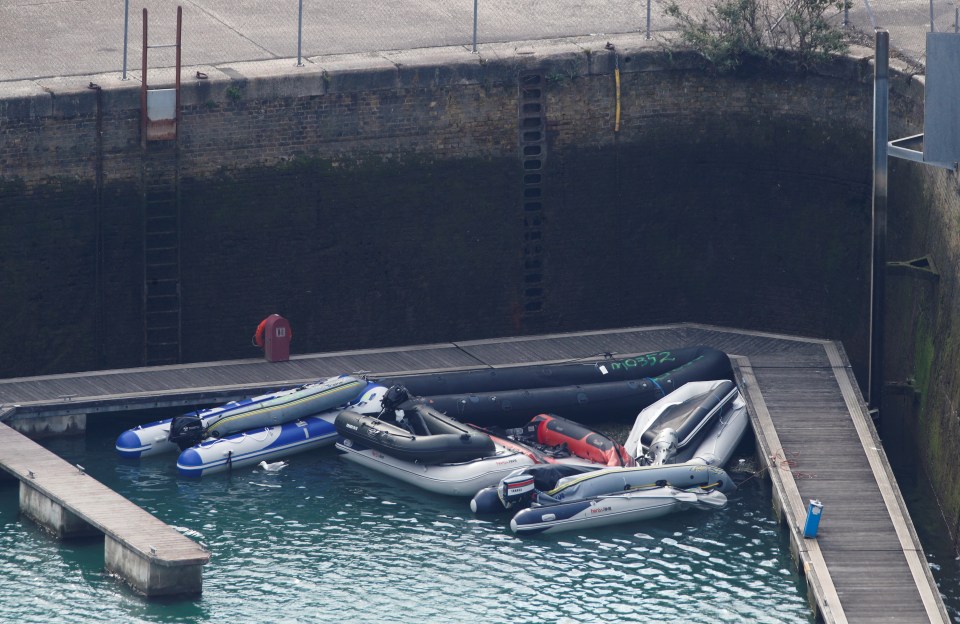 Dinghies being stored at Dover harbour